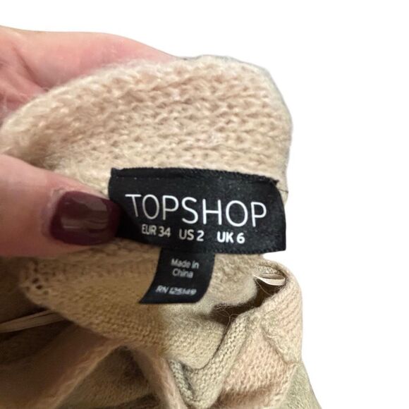 Top Shop Cropped Sweater Oatmeal Beige Contrast Mohair/Wool Trim V-Neck Woman 2‎ - Picture 2 of 7
